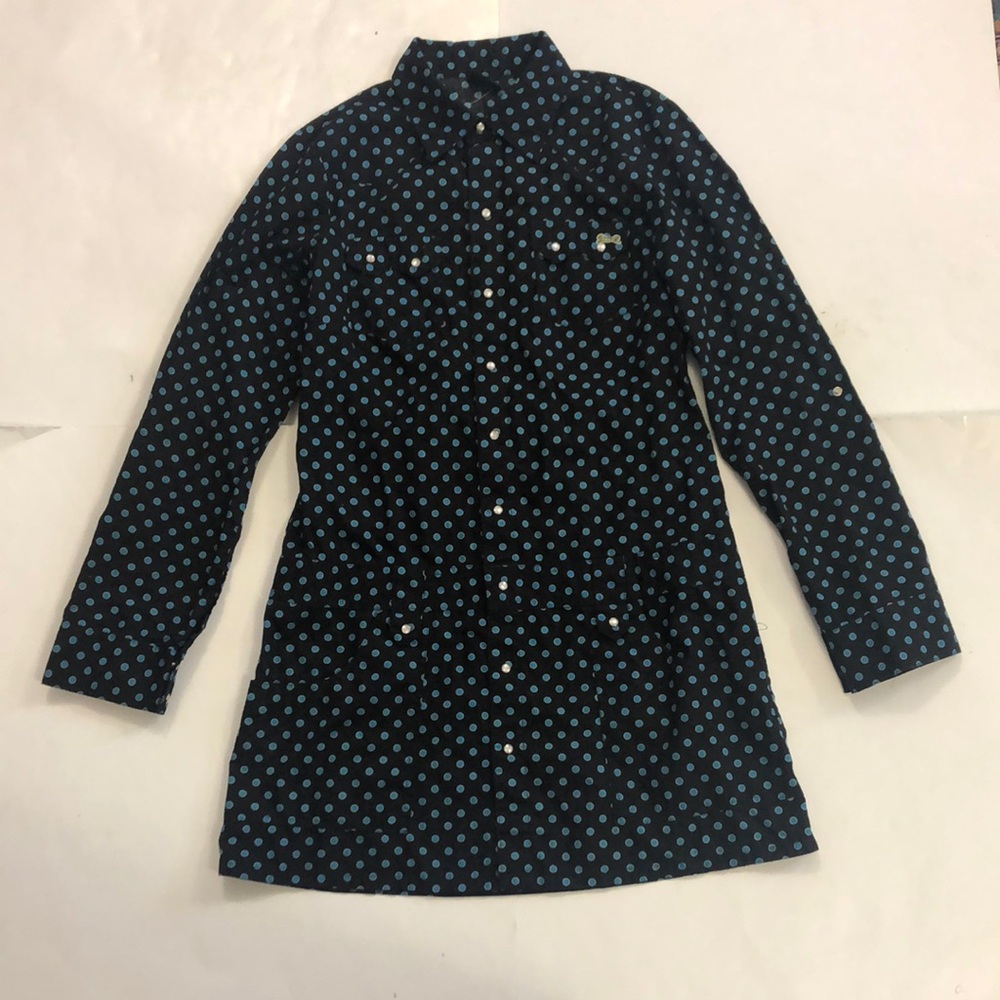 Le Tigre M Dress Black Blue Polka Dot Long Sleeve 4 Pocket Belt loop Snap Shirt